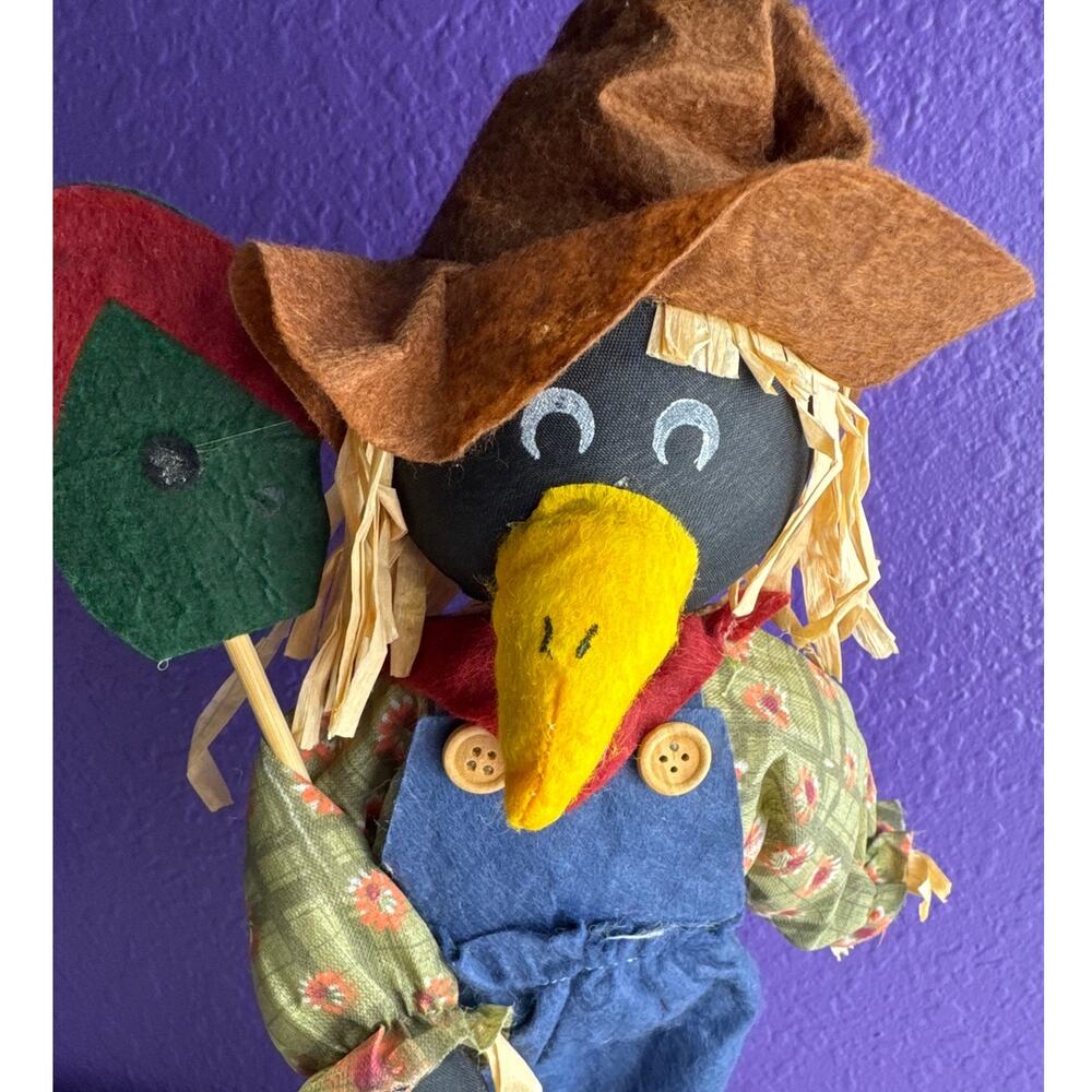 Primitive Plush Crow Scarecrow Shelf Sitter Fall Harvest Autumn Folk Art Decor